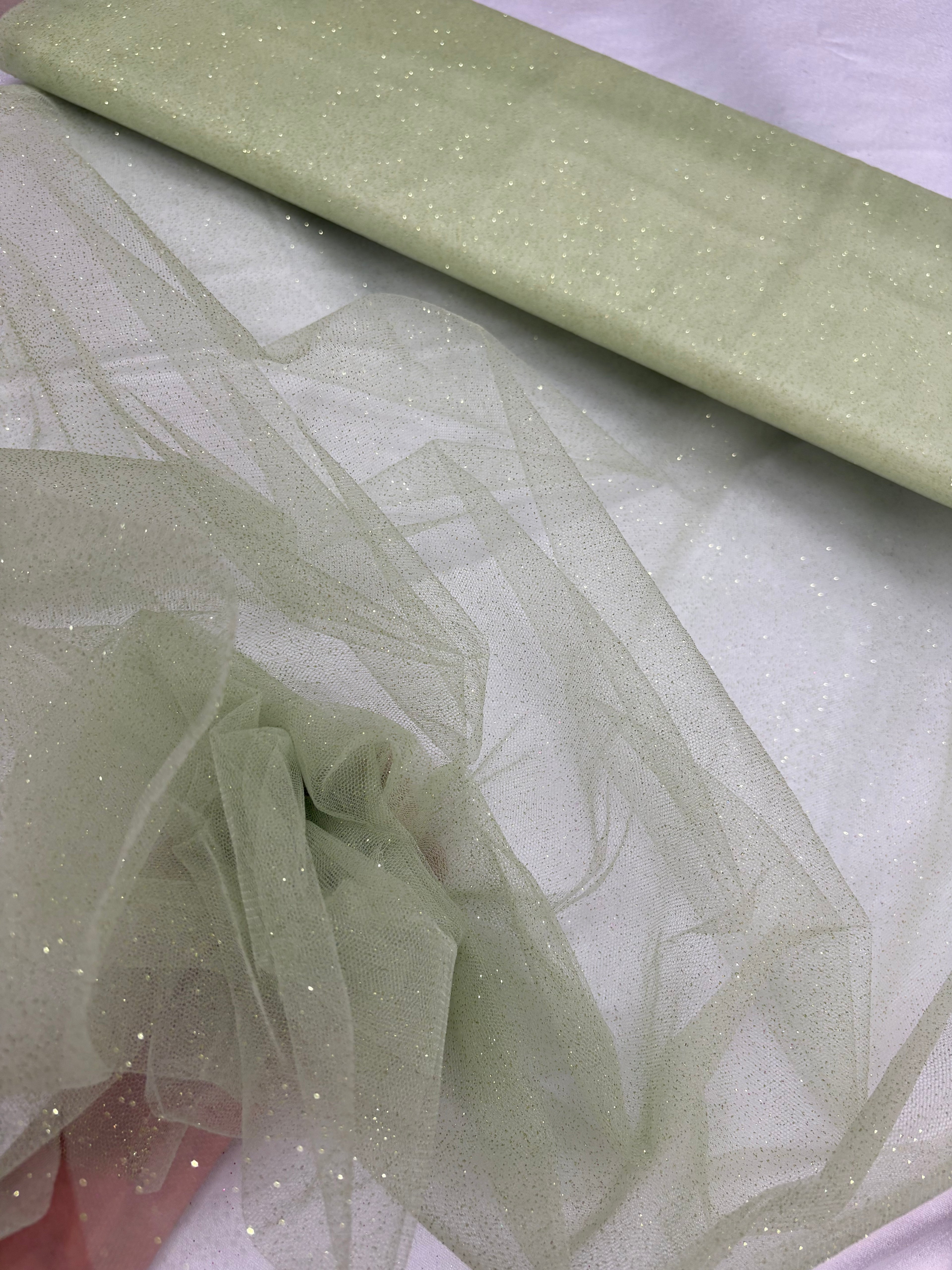 Tulle MORBIDO GLITTER “verde salvia”