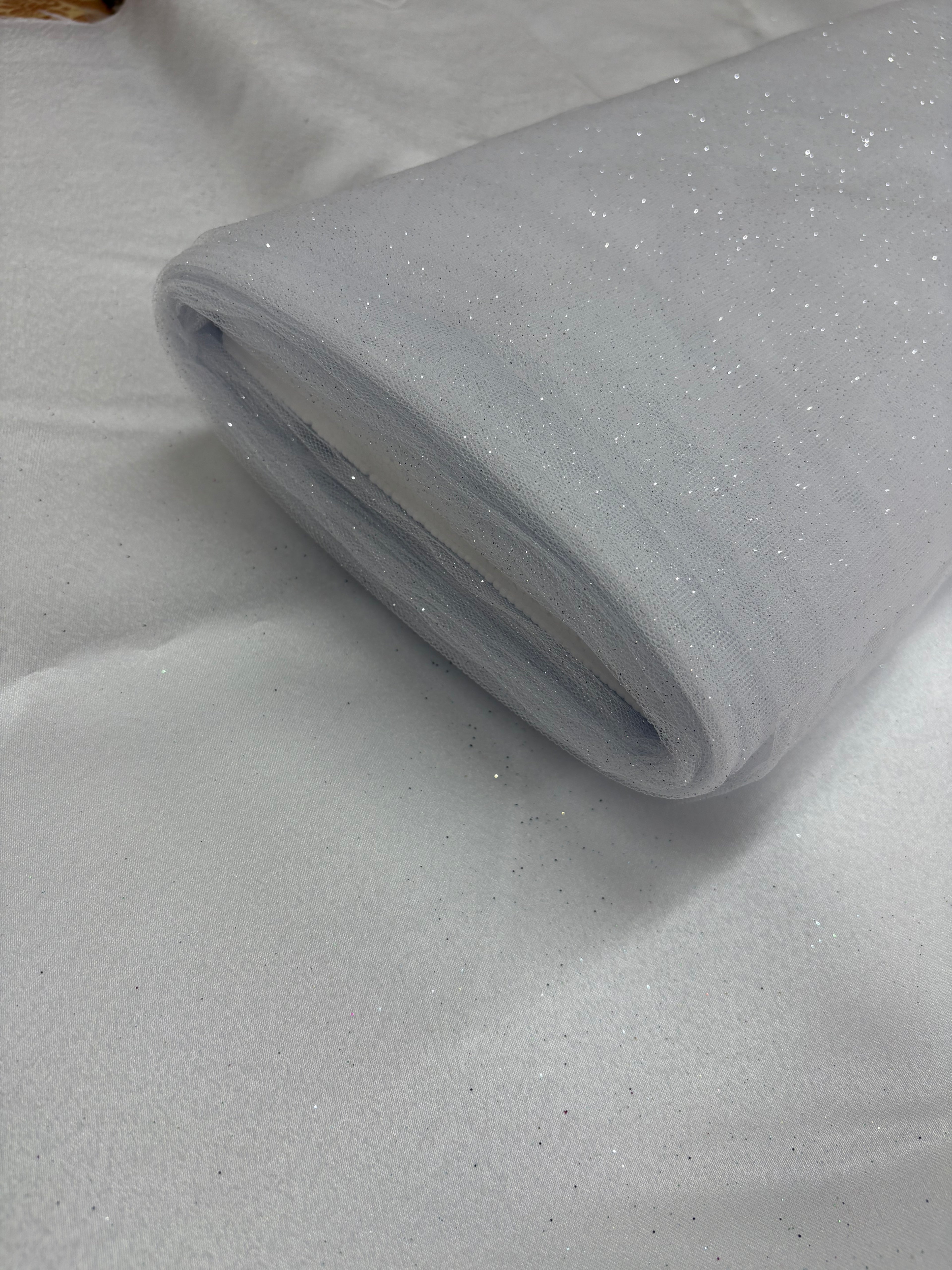 Tulle MORBIDO GLITTER “Bianco e argento”