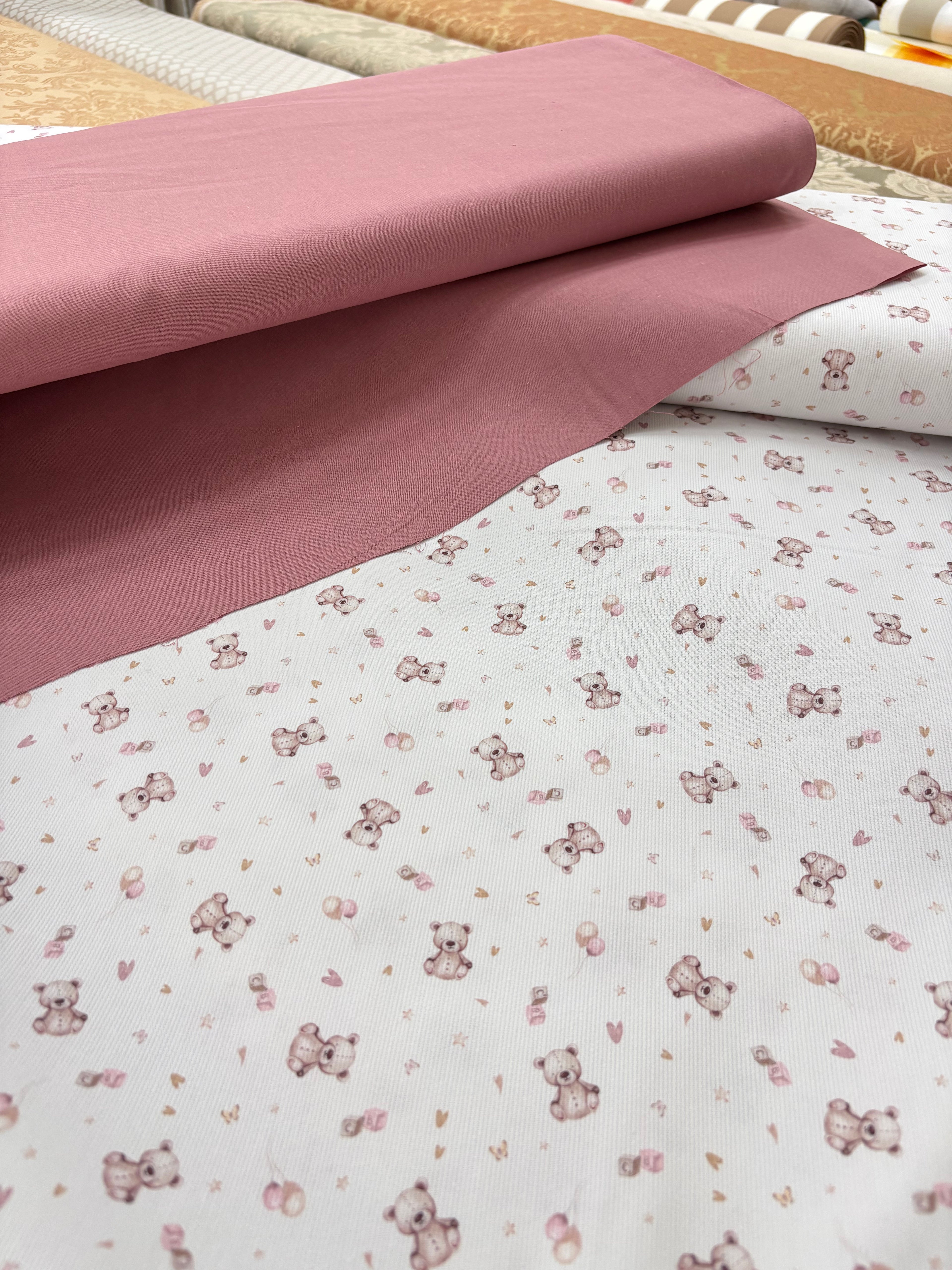 TESSUTO COTONE H 150 CM “orsetto piccolo rosa”