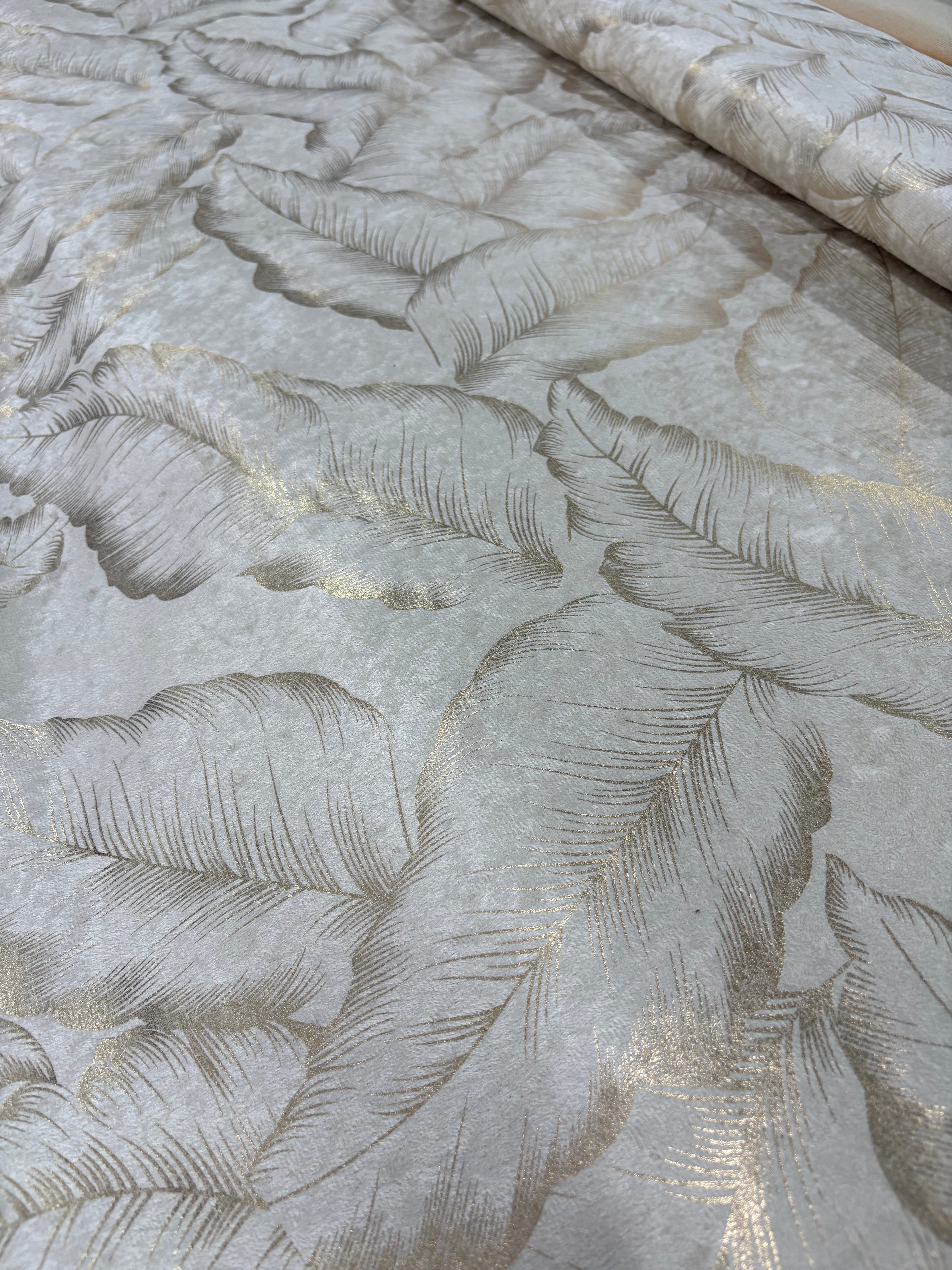 TESSUTO VELLUTO 250x280 CM “Fantasia foglie panna e oro”
